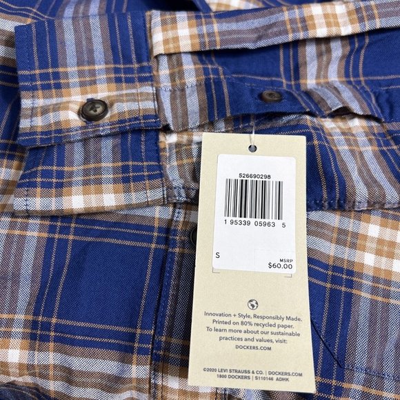 Dockers Men Organic Cotton Stretch Comfort Regular Fit Button-Up Shirt Blue S/P - Picture 4 of 4